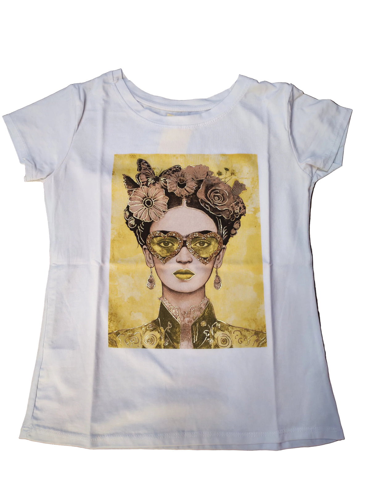 T-shirt Frida occhiali stampa gialla