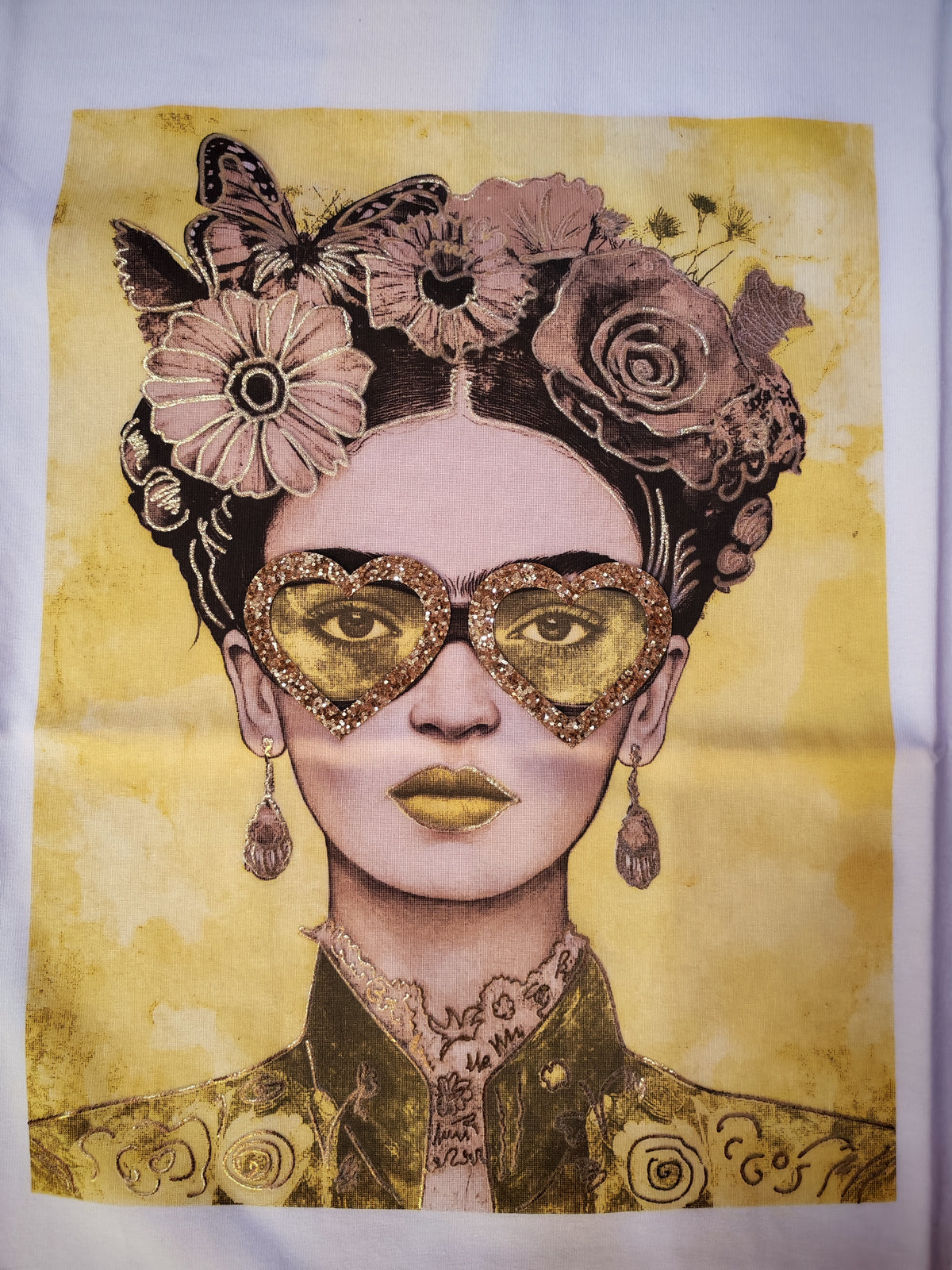 T-shirt Frida occhiali stampa gialla