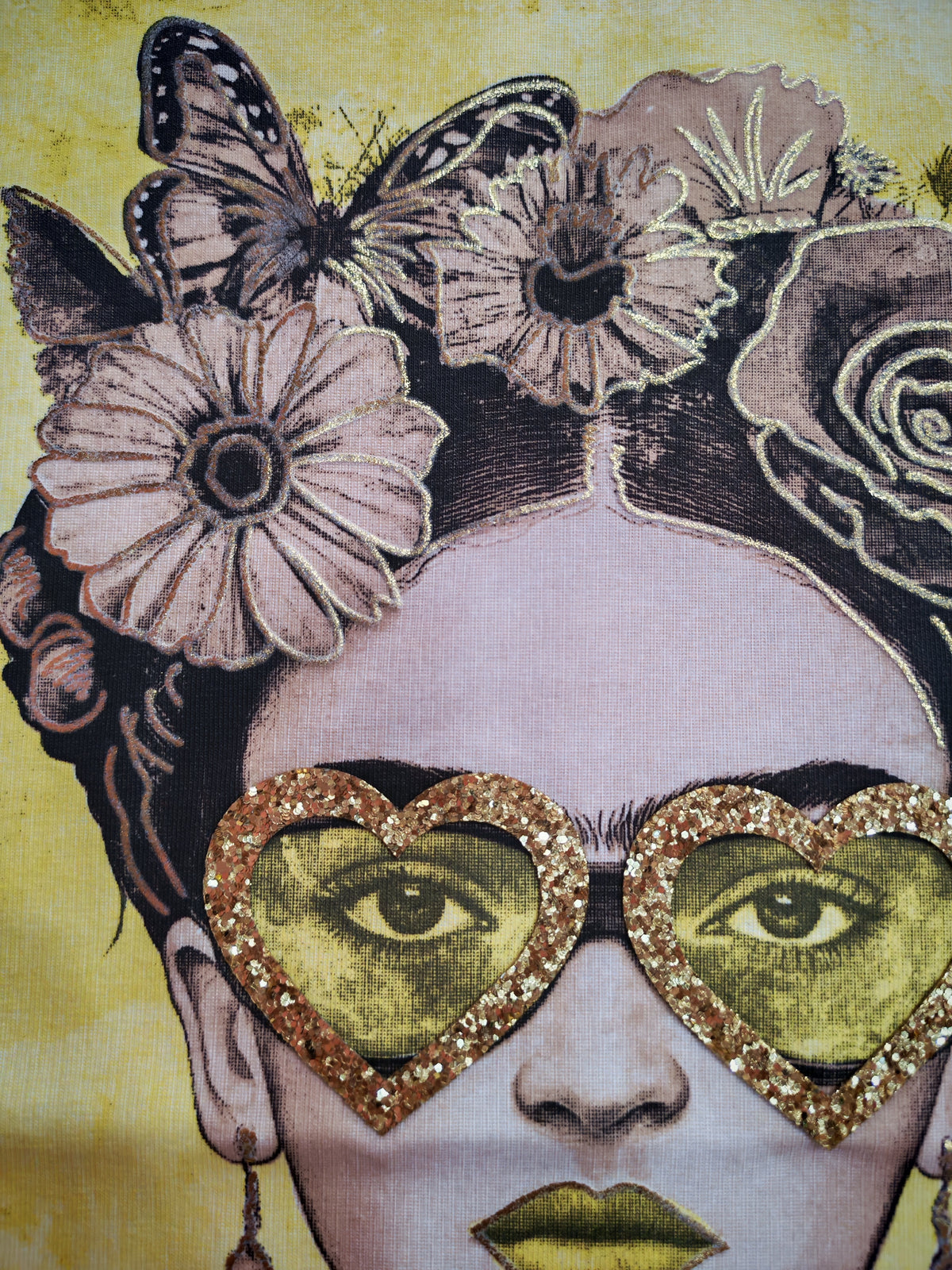 T-shirt Frida occhiali stampa gialla