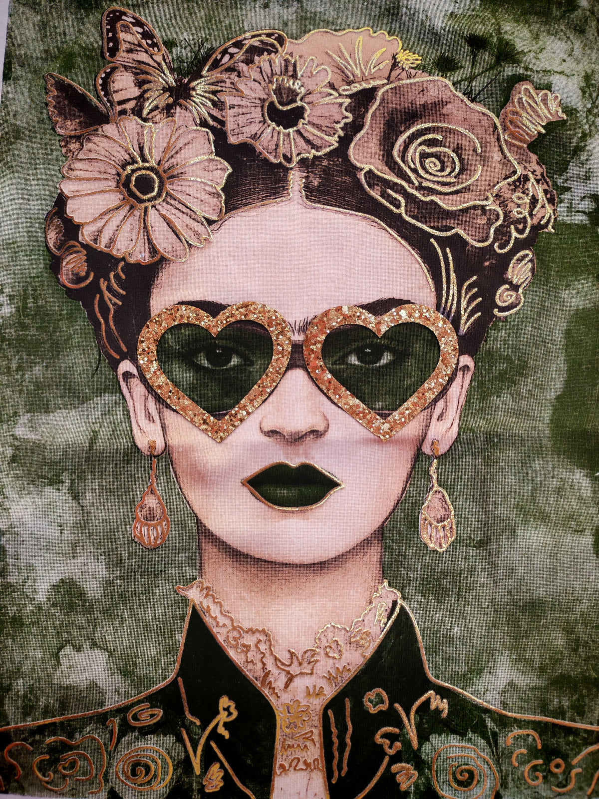 T-shirt Frida con occhiali stampa verde