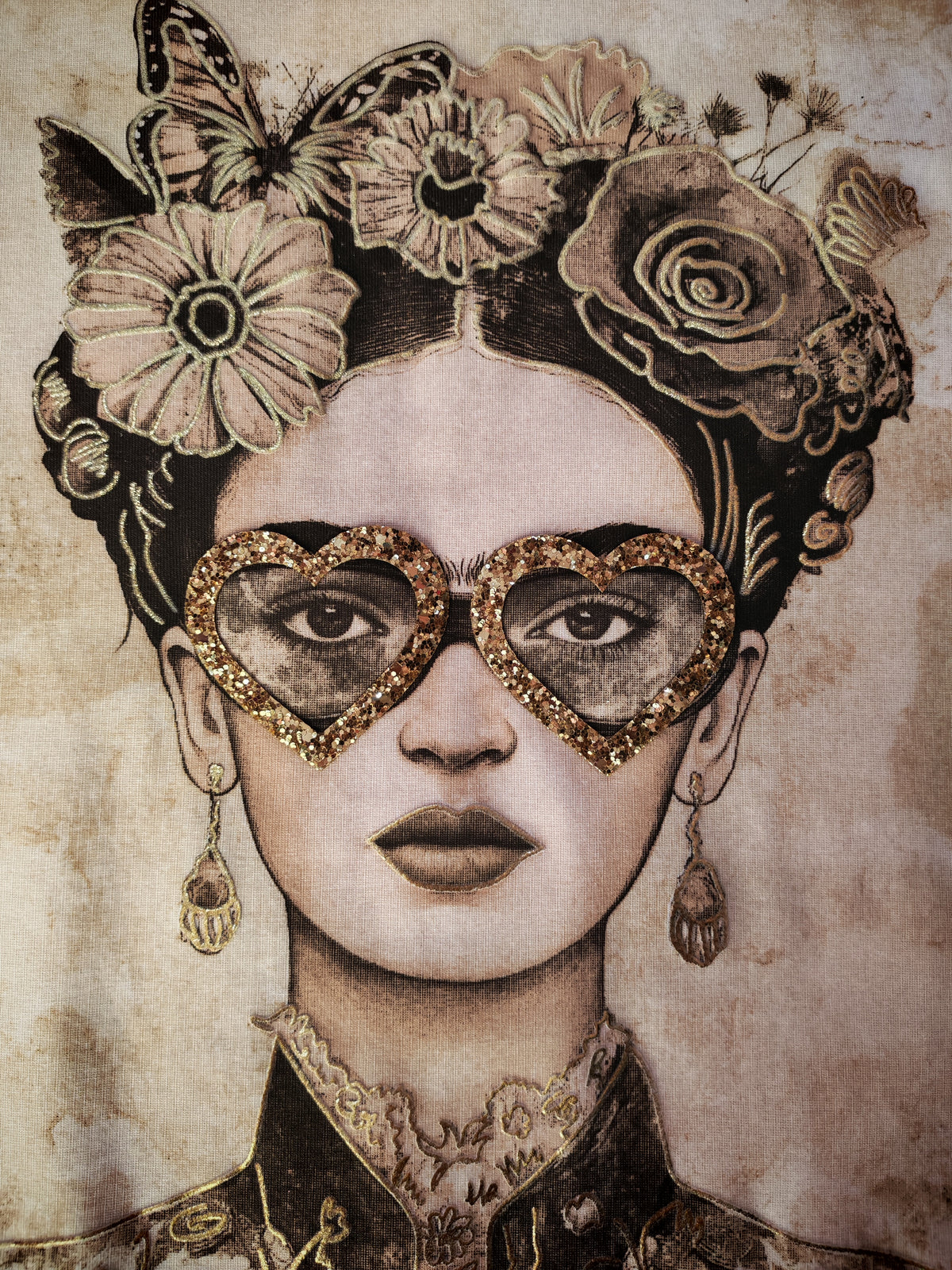 T-shirt Frida con occhiali stampa beige