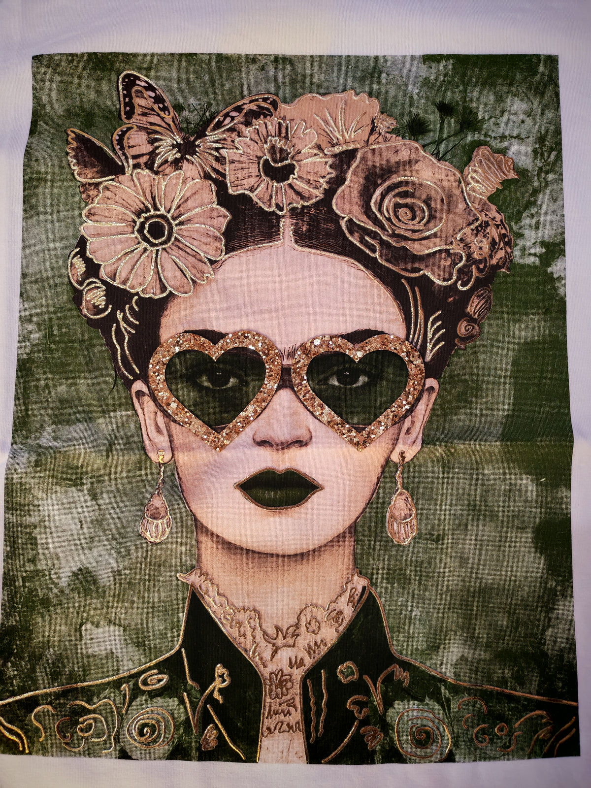 T-shirt Frida con occhiali stampa verde