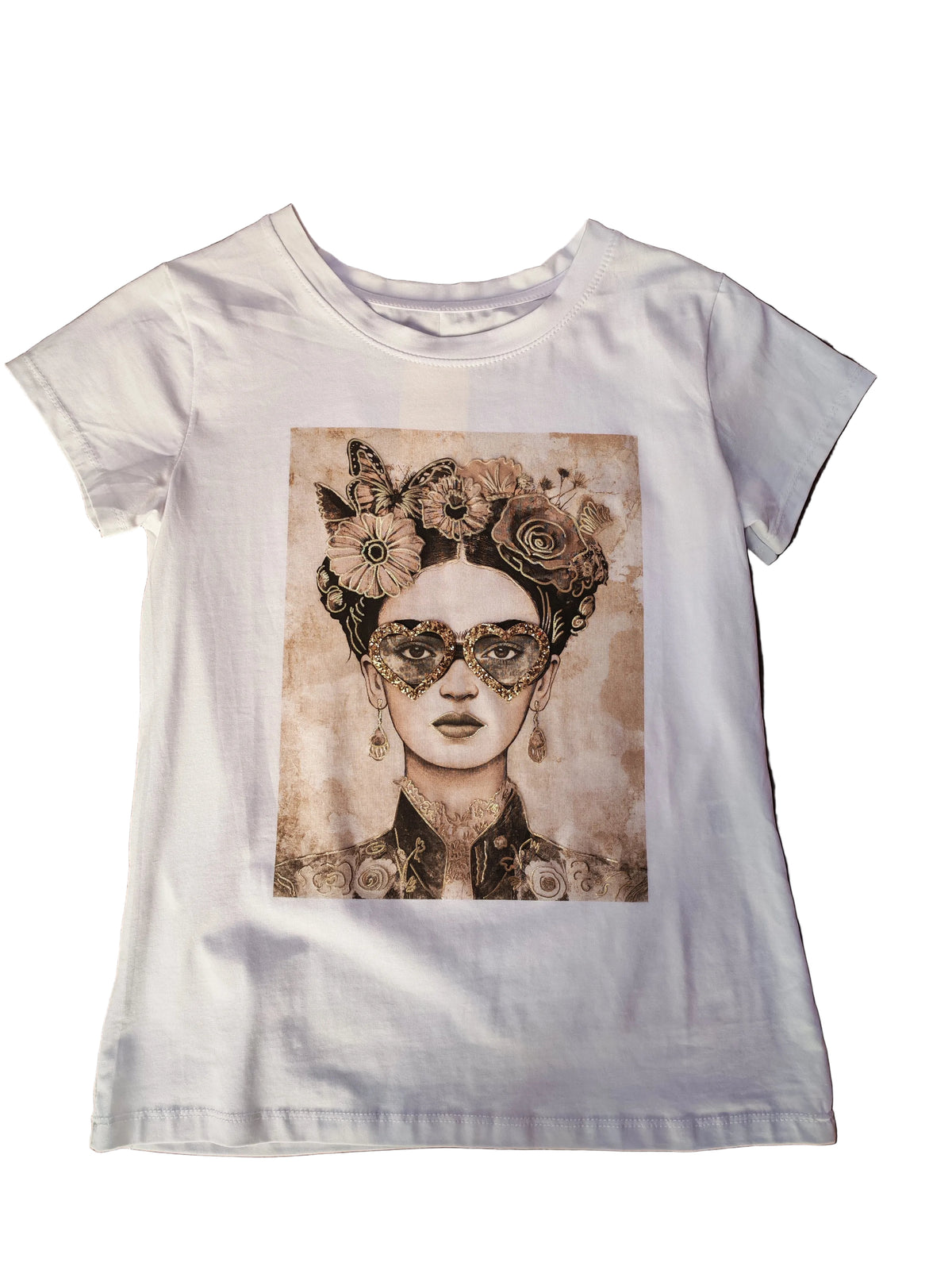 T-shirt Frida con occhiali stampa beige