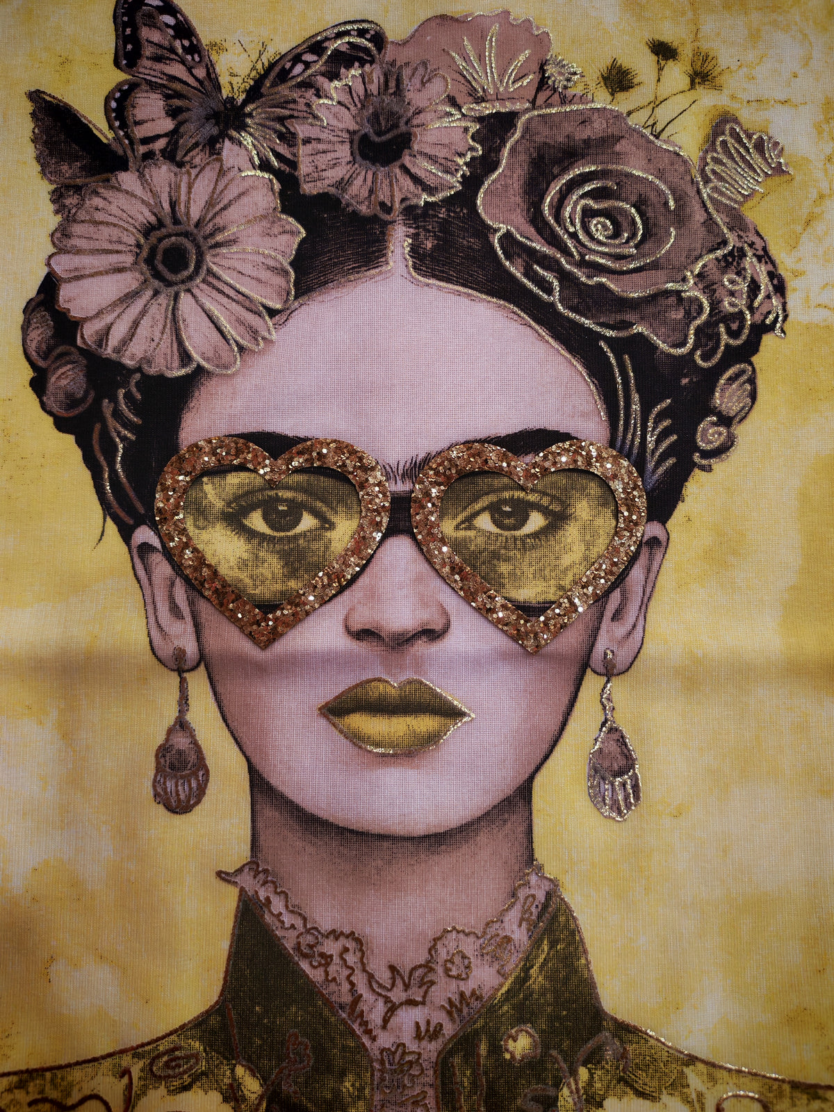 T-shirt Frida occhiali stampa gialla